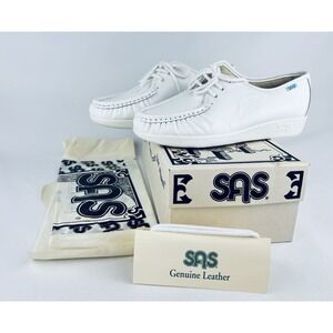 New SAS Siesta Moc Toe Lace White Leather Soft Step Women Shoes Size 7 W Nurse